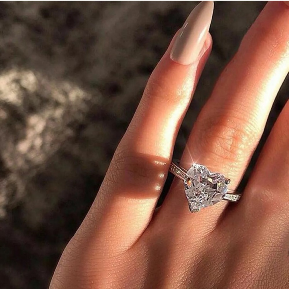 Delicate White Sapphire 925 Silver Love Heart Ring - Picture 2 of 5
